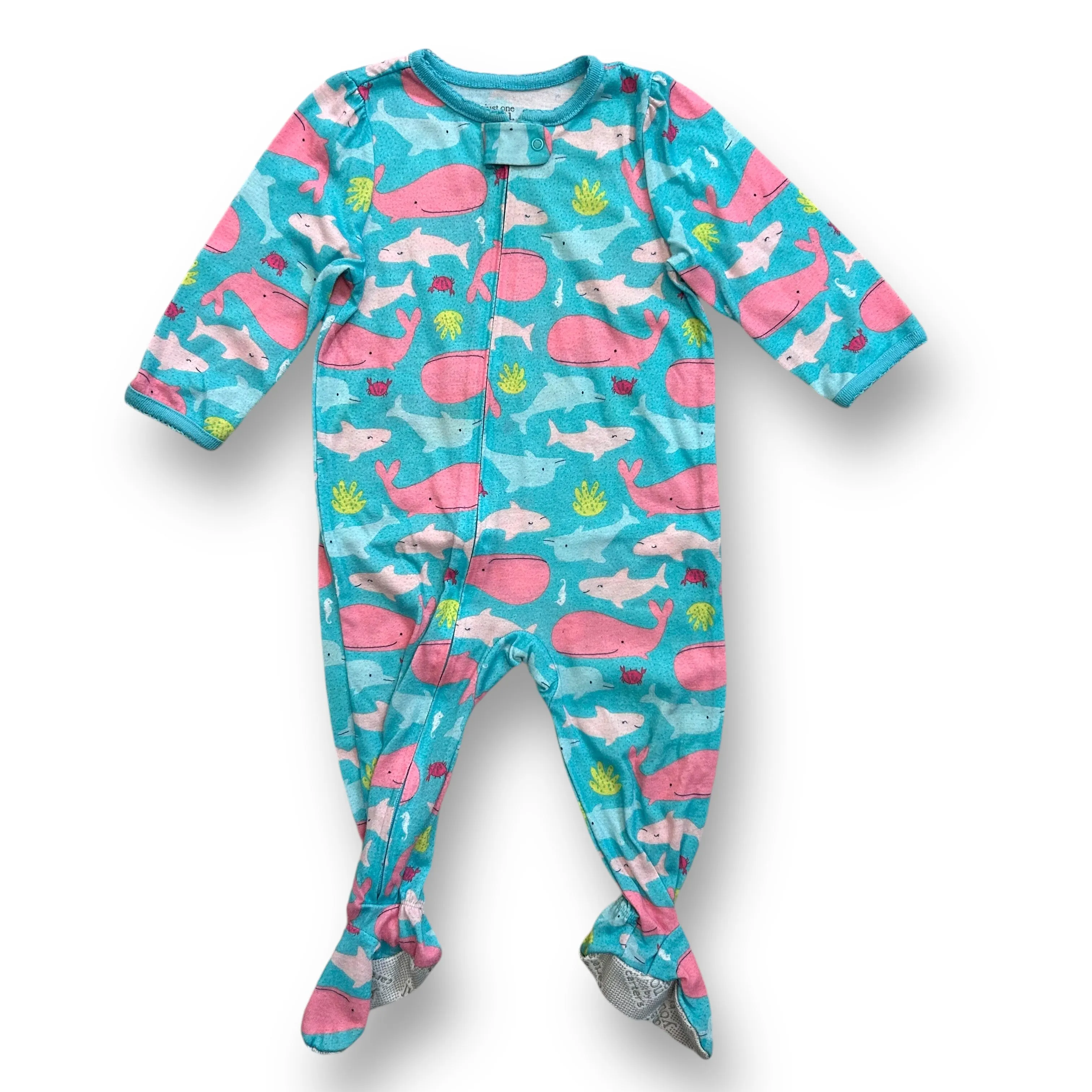 Girls Just One You Size 12 Months Teal Lightweight Dolphin Footie Pajamas