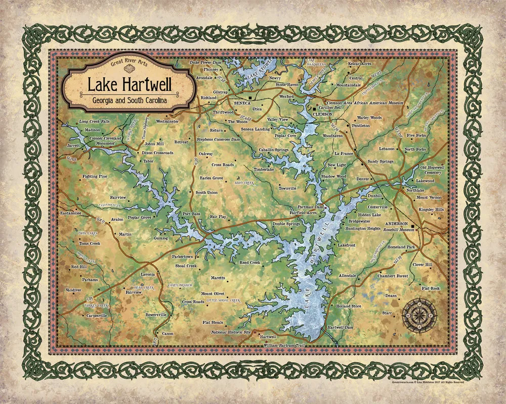 Hartwell Lake Historic Map Art Blanket Throw Soft Polar/Silky/Sherpa Fleece Vintage Warm Blanket For Bed Sofa Couch Gift & Winter Travel