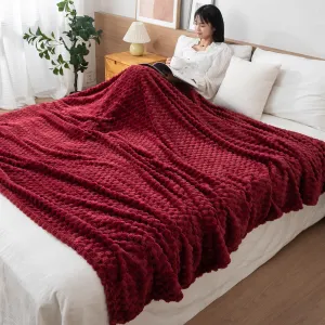 HOKIPO 220 GSM Flannel AC Throw Blanket Double Bed Queen, 200x230 cm / 6.5x7.5 feet, Maroon (AR-4918-MRN)