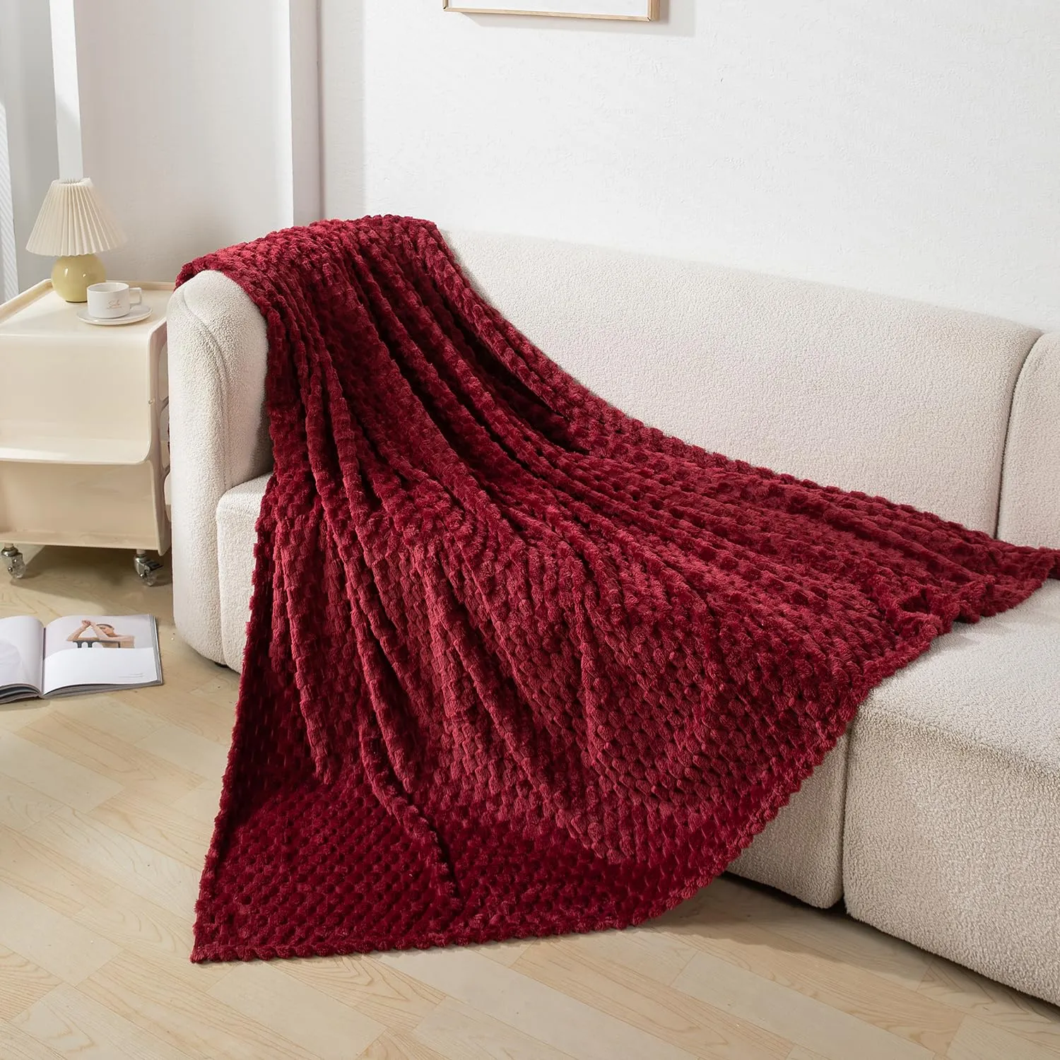 HOKIPO 220 GSM Flannel AC Throw Blanket Double Bed Queen, 200x230 cm / 6.5x7.5 feet, Maroon (AR-4918-MRN)