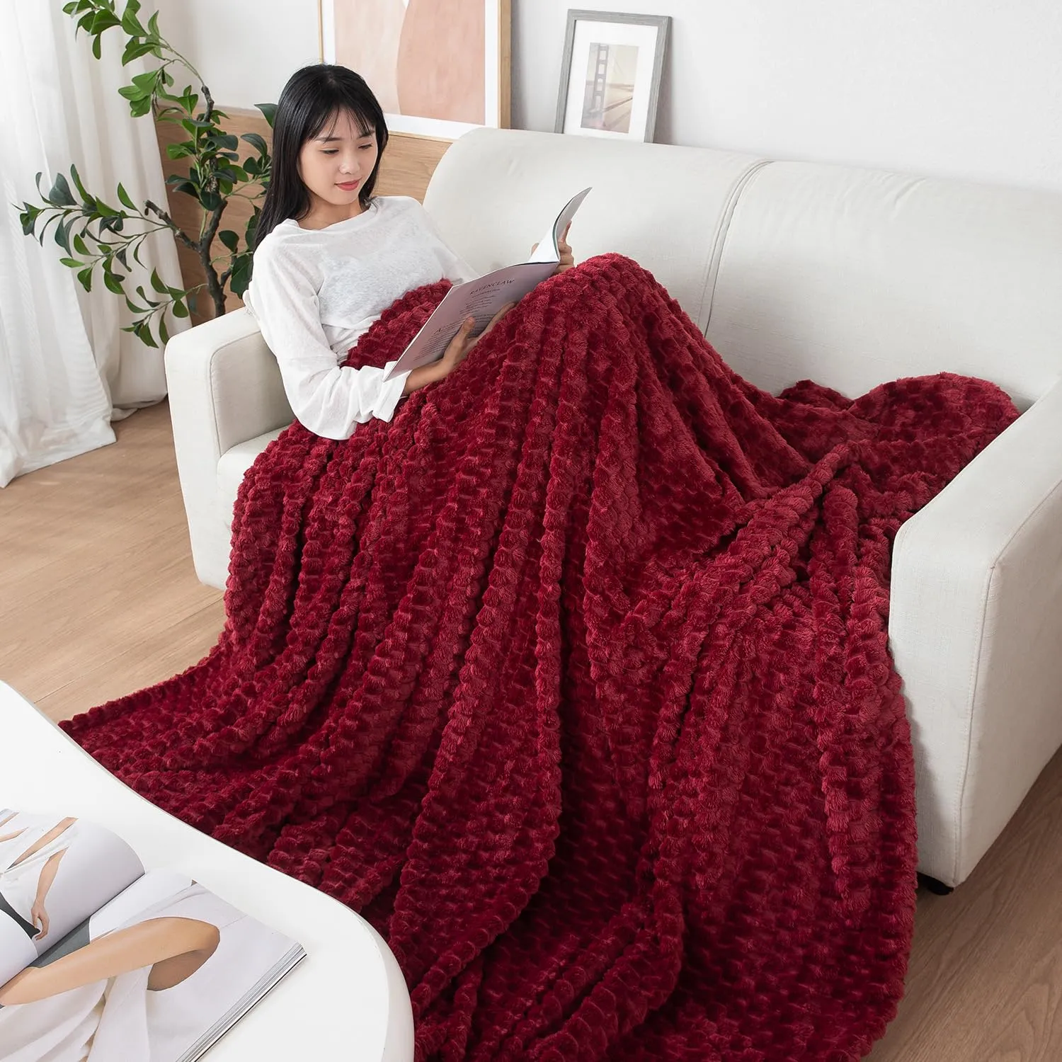 HOKIPO 220 GSM Flannel AC Throw Blanket Double Bed Queen, 200x230 cm / 6.5x7.5 feet, Maroon (AR-4918-MRN)