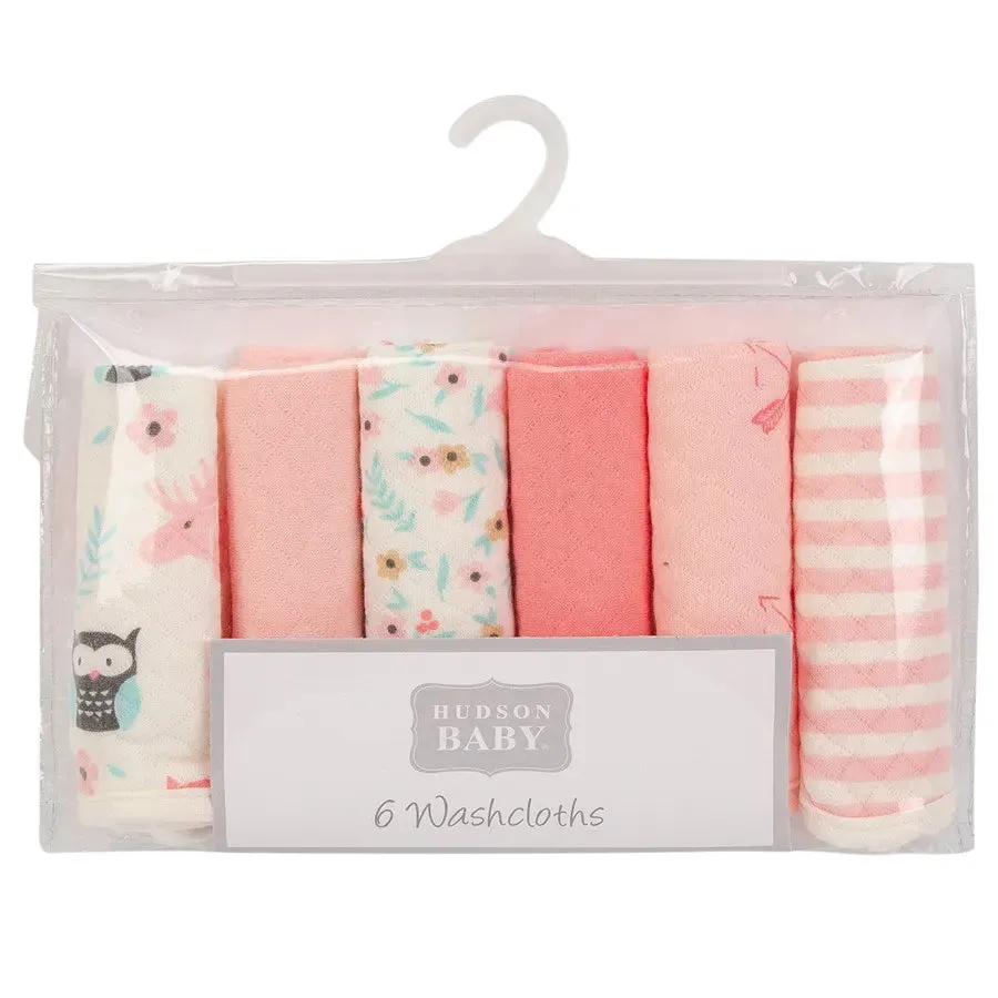 Hudson Baby 6pc Quilted Washcloths - Girl Forest