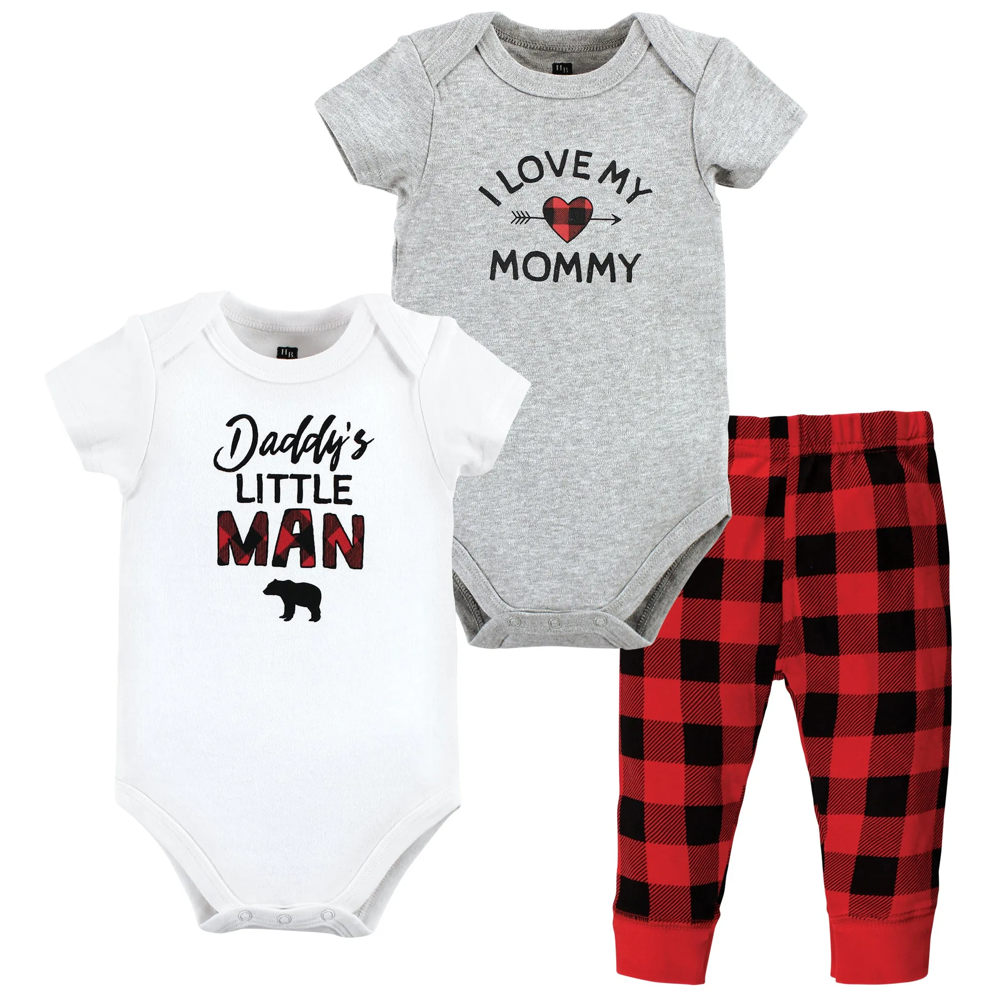 Hudson Baby Cotton Bodysuit and Pant Set, Buffalo Plaid Family