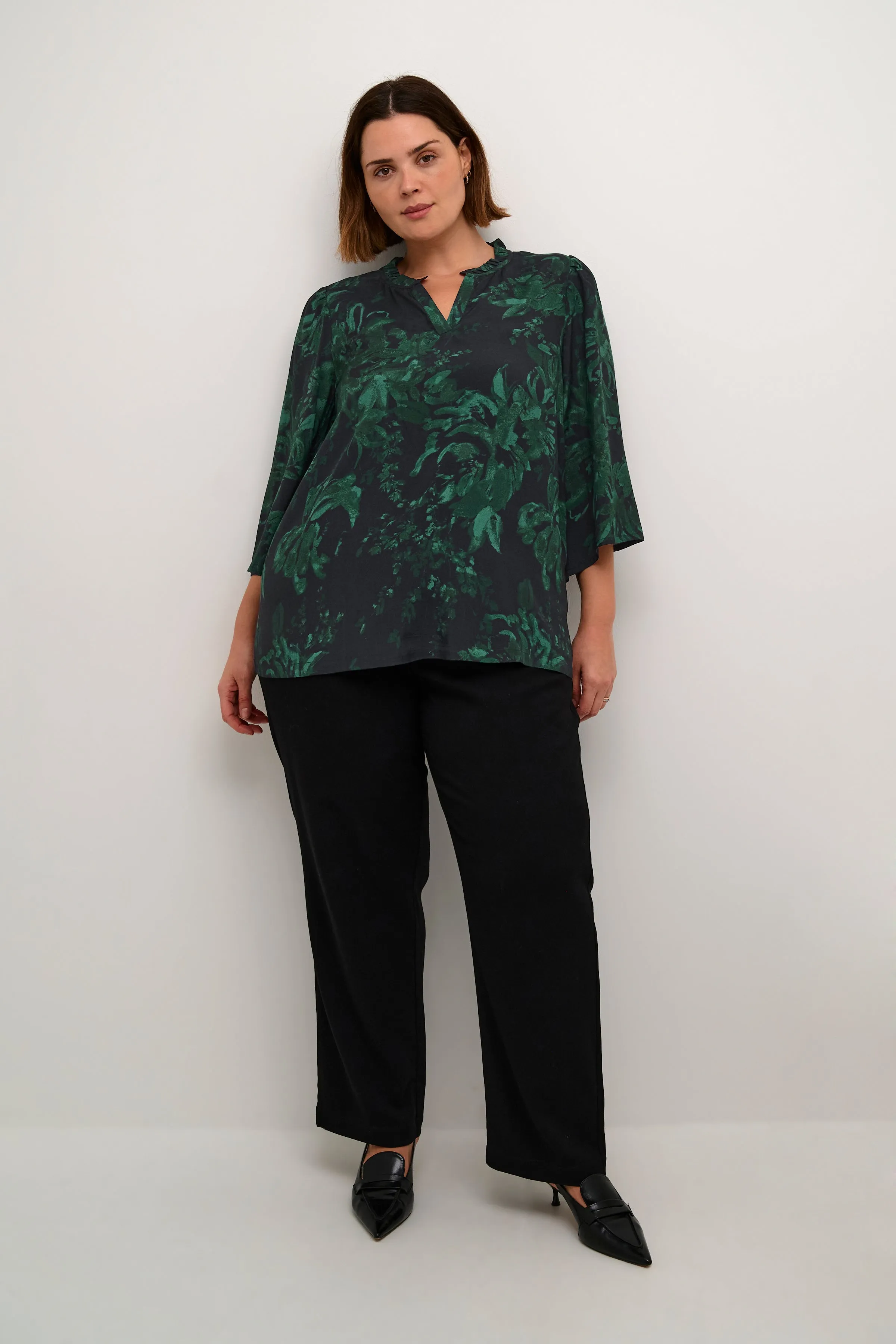 Kaffe Curve Mina Blouse in Black/Green