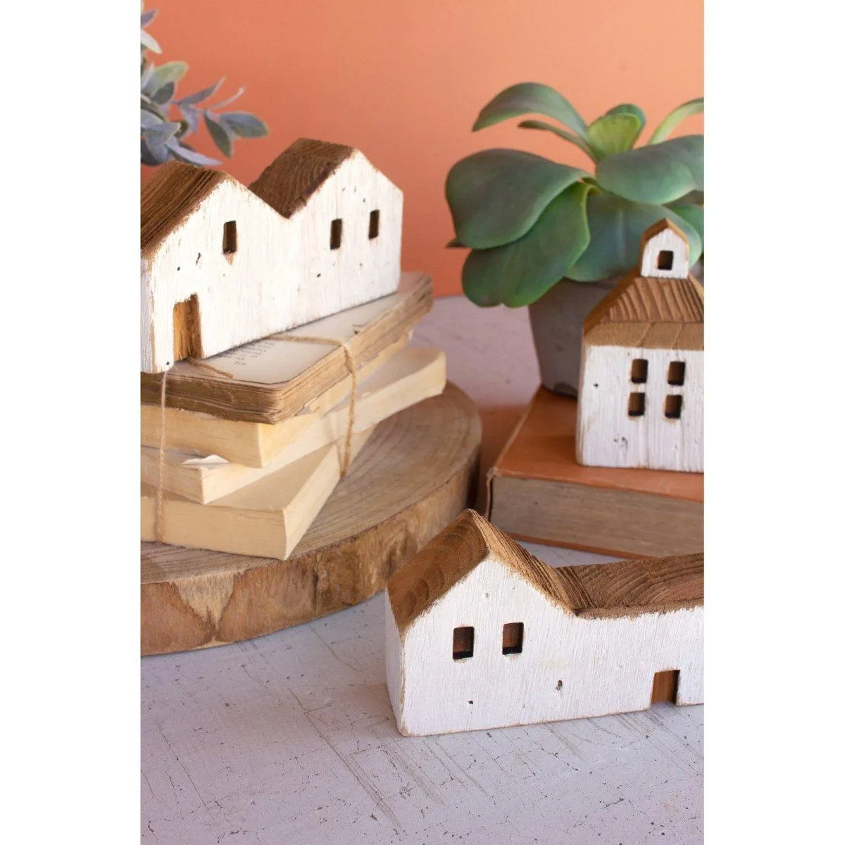 Kalalou - SET OF THREE WHITE WOODEN HOUSES - CYUY1007