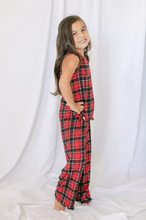 Kids Cozy Red Plaid Pajama Pants Set