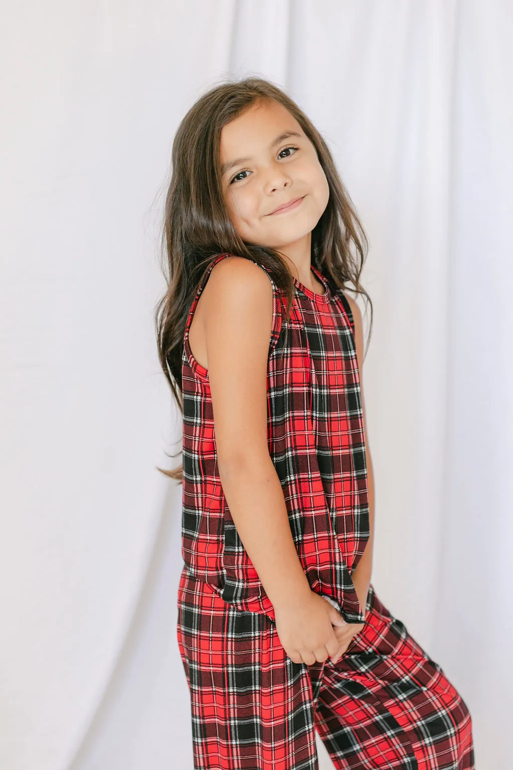 Kids Cozy Red Plaid Pajama Pants Set