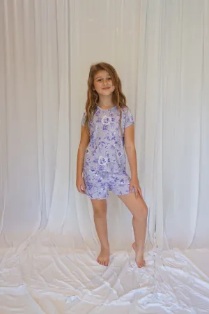 Kids Slinky Cooling Purple Floral Pajama Boxer Sleeve Set