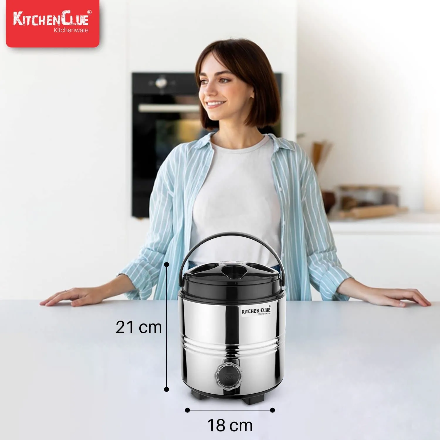 KITCHEN CLUE Stainless Steel Insulated Water Dispenser for Office Home Kitchen 3 Liters, Silver I Hot and Cold Water Jug/Container with Tap I Enjoy Chilled Drinks on The Go - Summer Essential