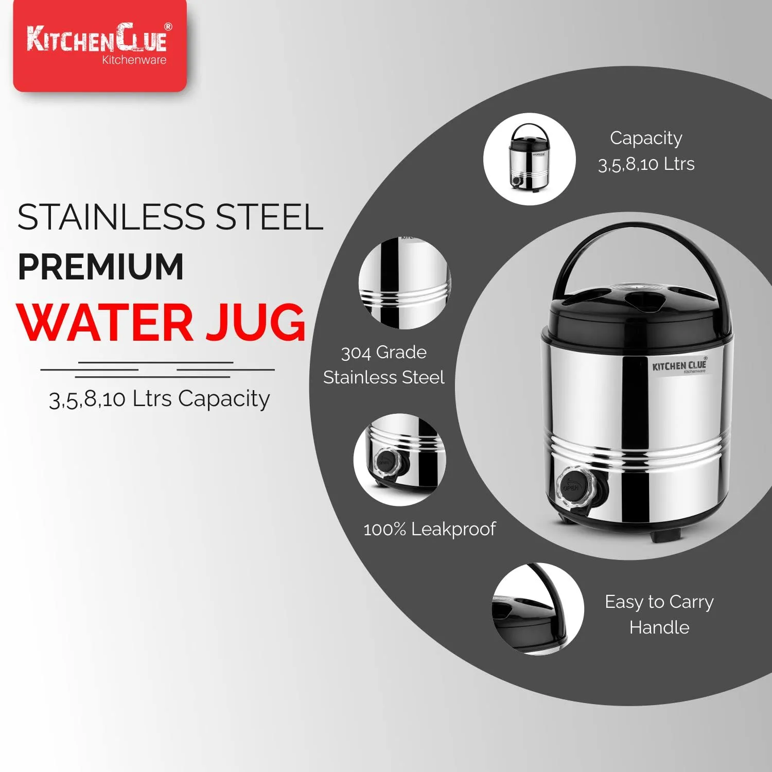 KITCHEN CLUE Stainless Steel Insulated Water Dispenser for Office Home Kitchen 3 Liters, Silver I Hot and Cold Water Jug/Container with Tap I Enjoy Chilled Drinks on The Go - Summer Essential