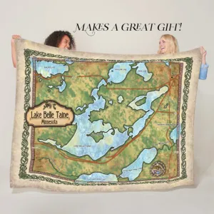 Lake Belle Taine Minnesota Map Sherpa Fleece Blanket Double Stitched Edges Cozy Luxury Fluffy Super Soft 430 GSM Polyester Throw Blanket