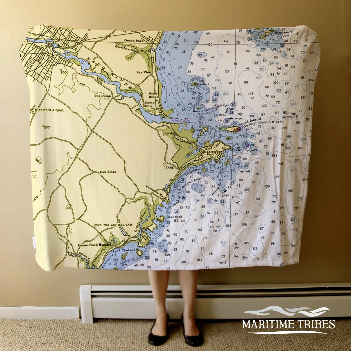 Nautical Chart Blankets, Maine Coastal Maps