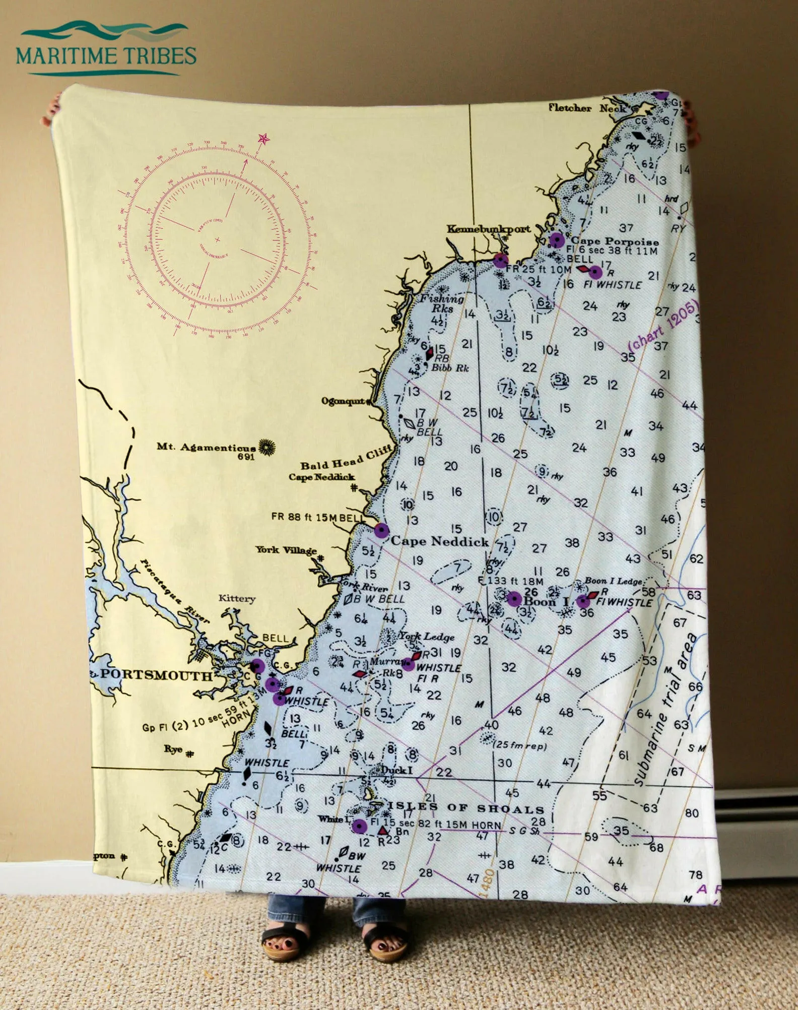 Nautical Chart Blankets, Maine Coastal Maps