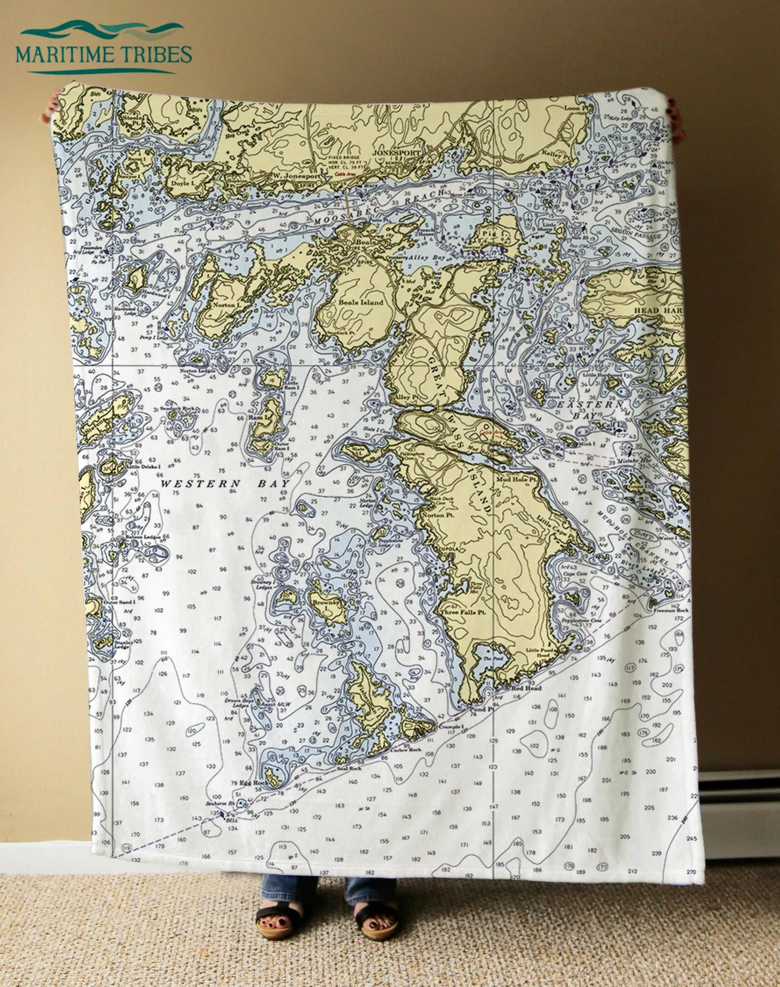 Nautical Chart Blankets, Maine Coastal Maps