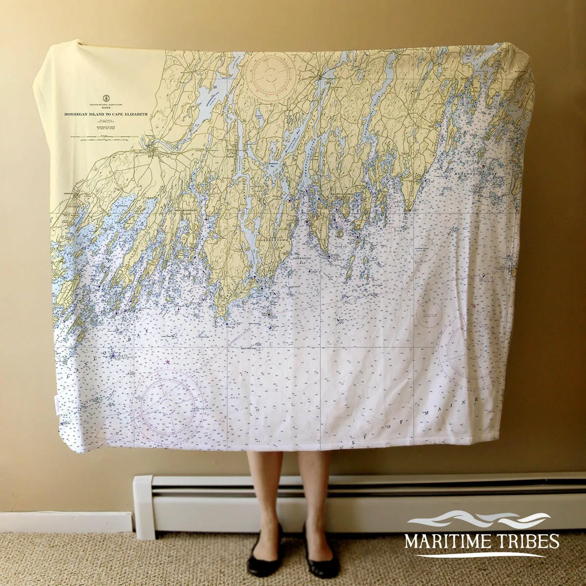 Nautical Chart Blankets, Maine Coastal Maps