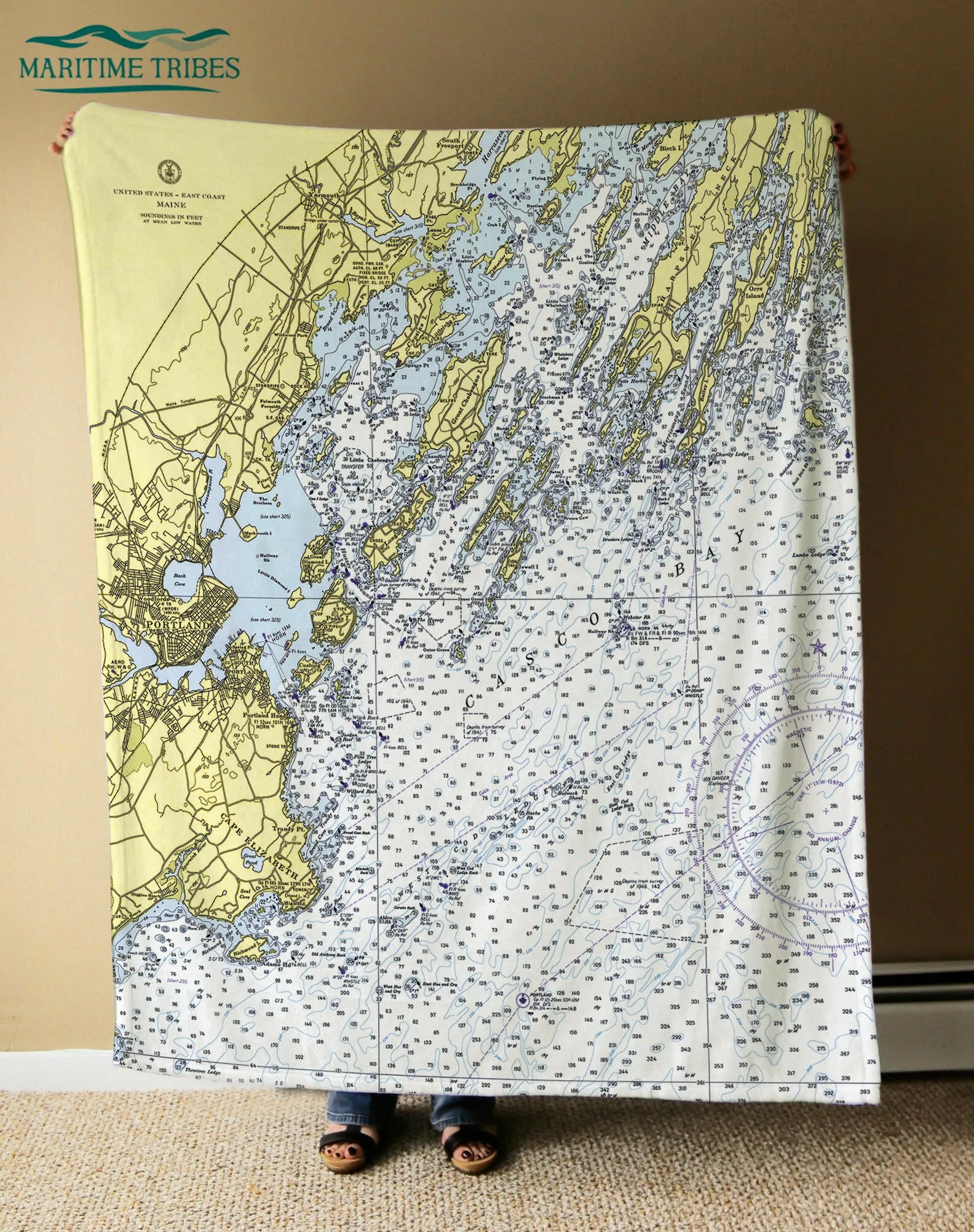 Nautical Chart Blankets, Maine Coastal Maps