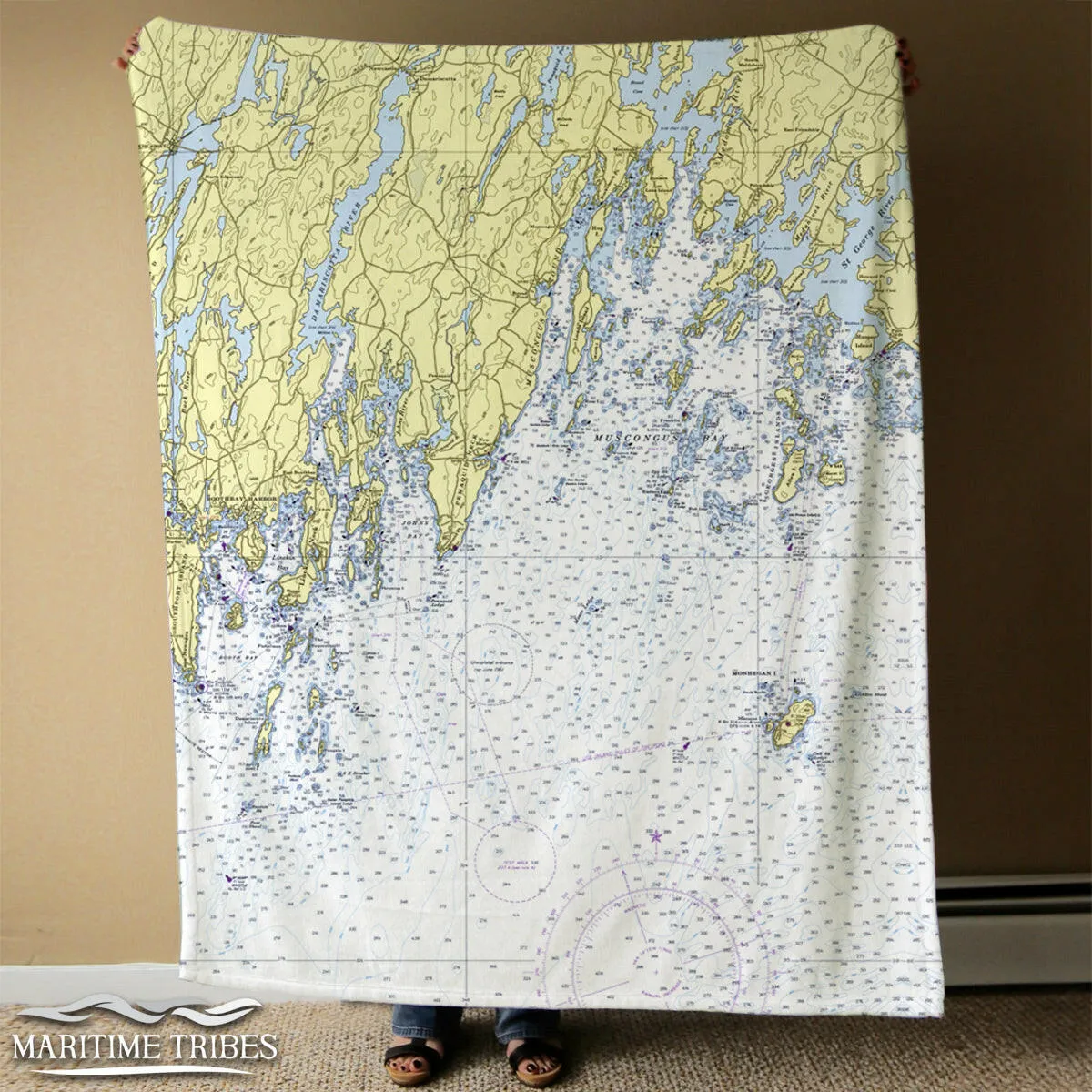 Nautical Chart Blankets, Maine Coastal Maps