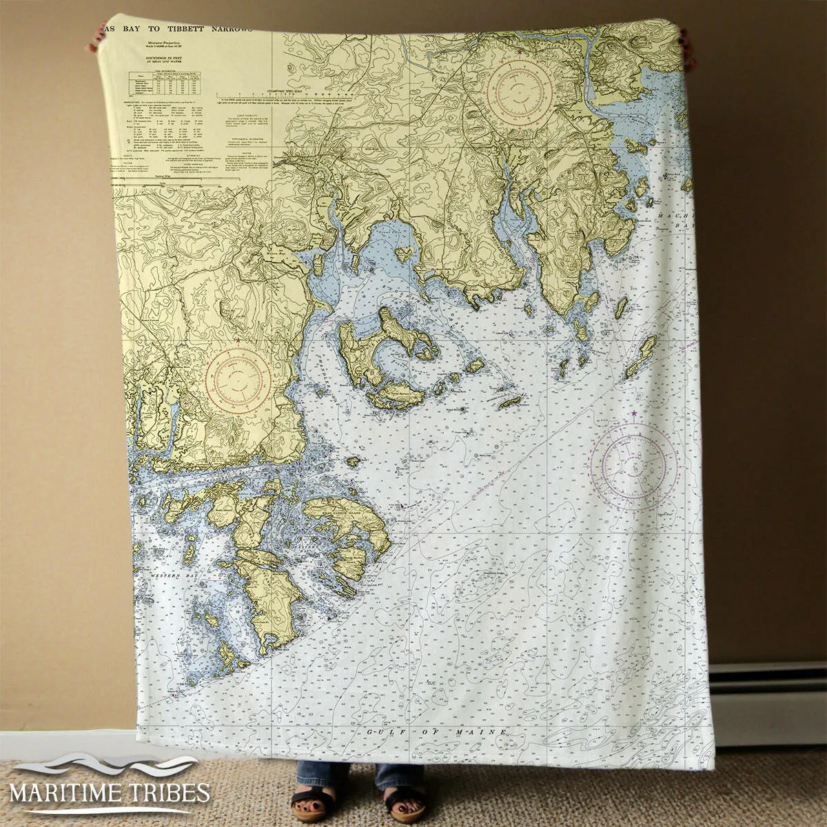 Nautical Chart Blankets, Maine Coastal Maps