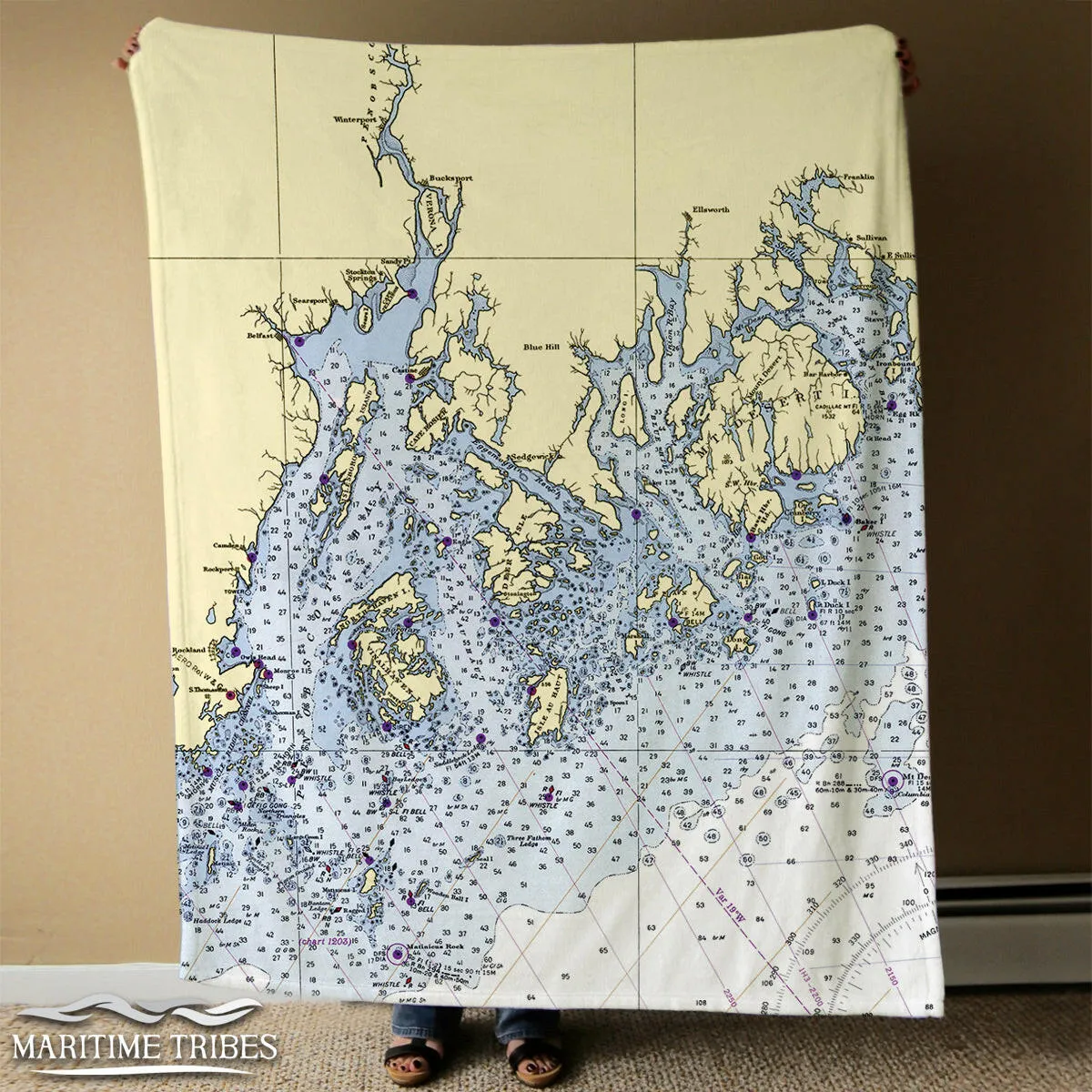 Nautical Chart Blankets, Maine Coastal Maps