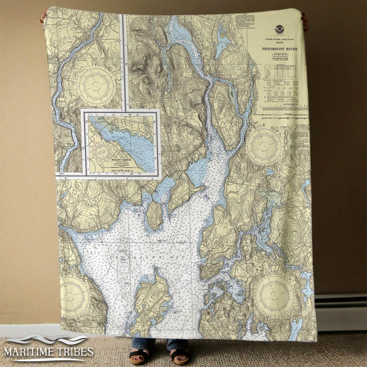 Nautical Chart Blankets, Maine Coastal Maps