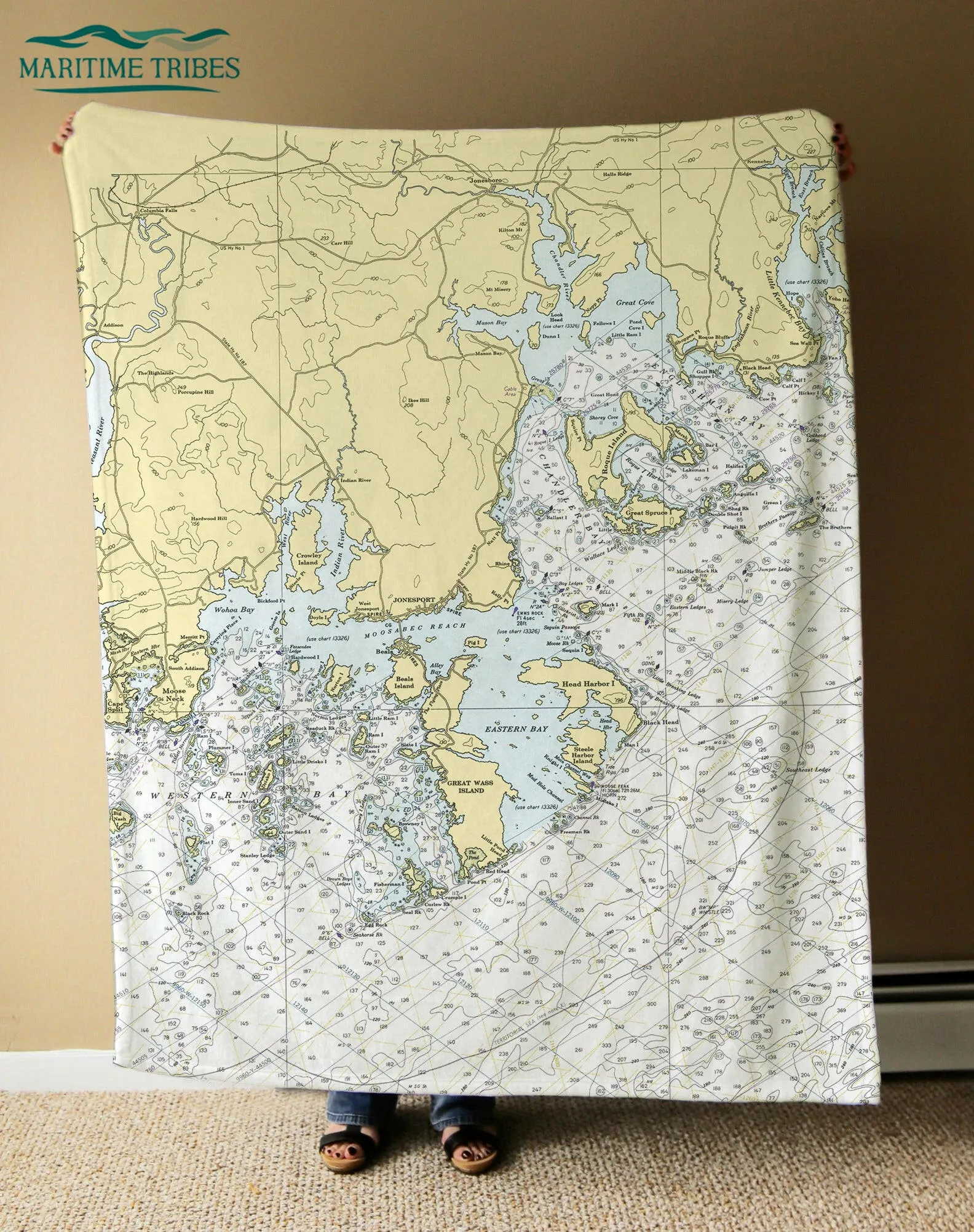 Nautical Chart Blankets, Maine Coastal Maps