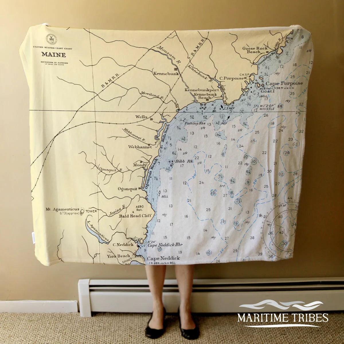 Nautical Chart Blankets, Maine Coastal Maps