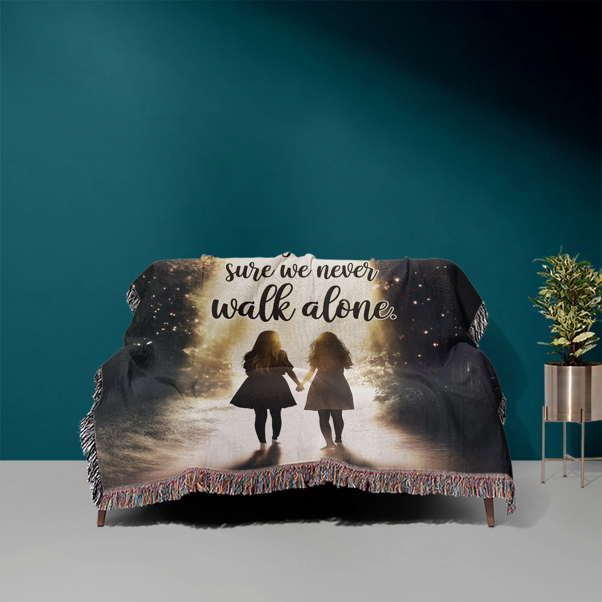 Never Walk Alone 50" x 60" Christian Gift For Sisters Gift Woven Jacquard Blanket