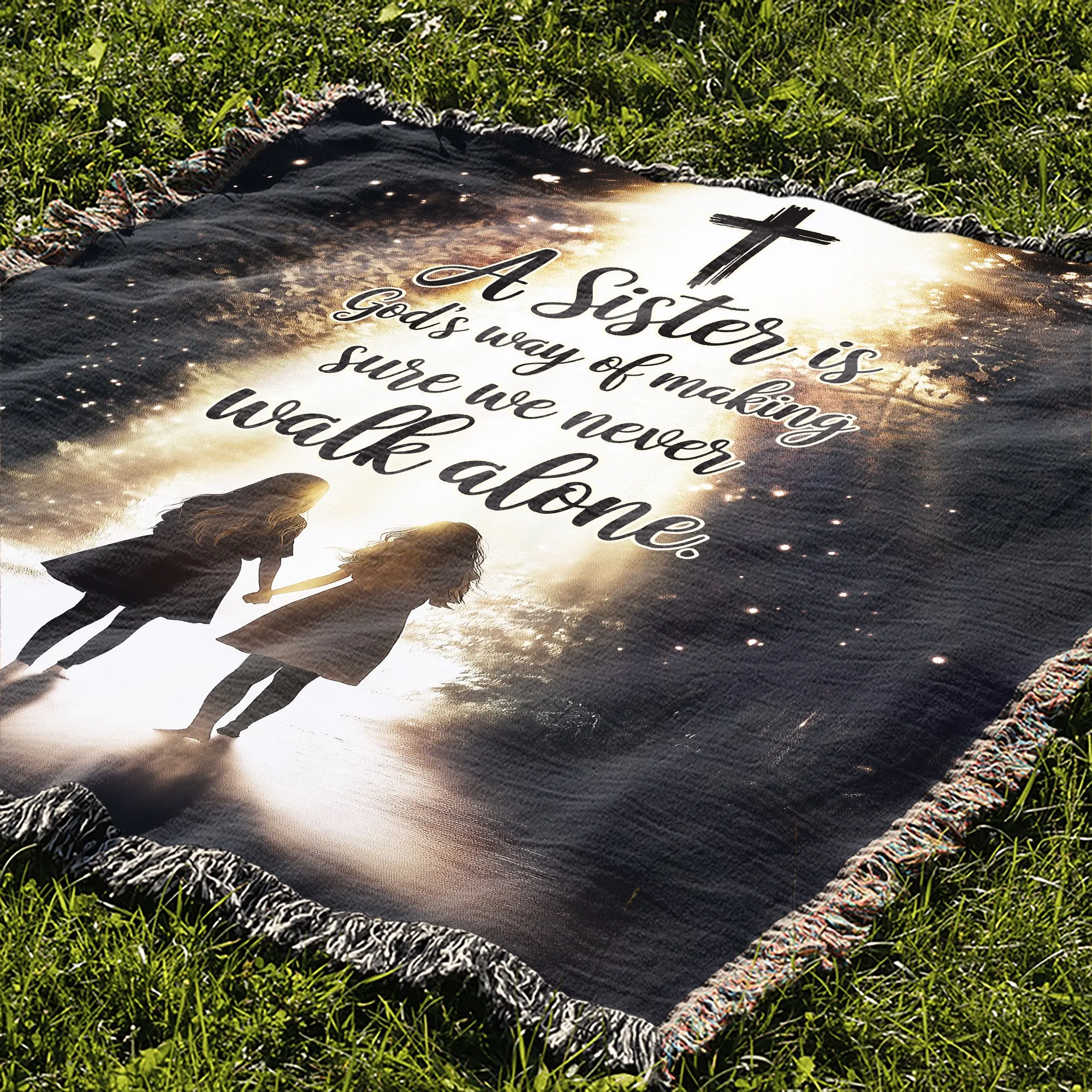 Never Walk Alone 50" x 60" Christian Gift For Sisters Gift Woven Jacquard Blanket