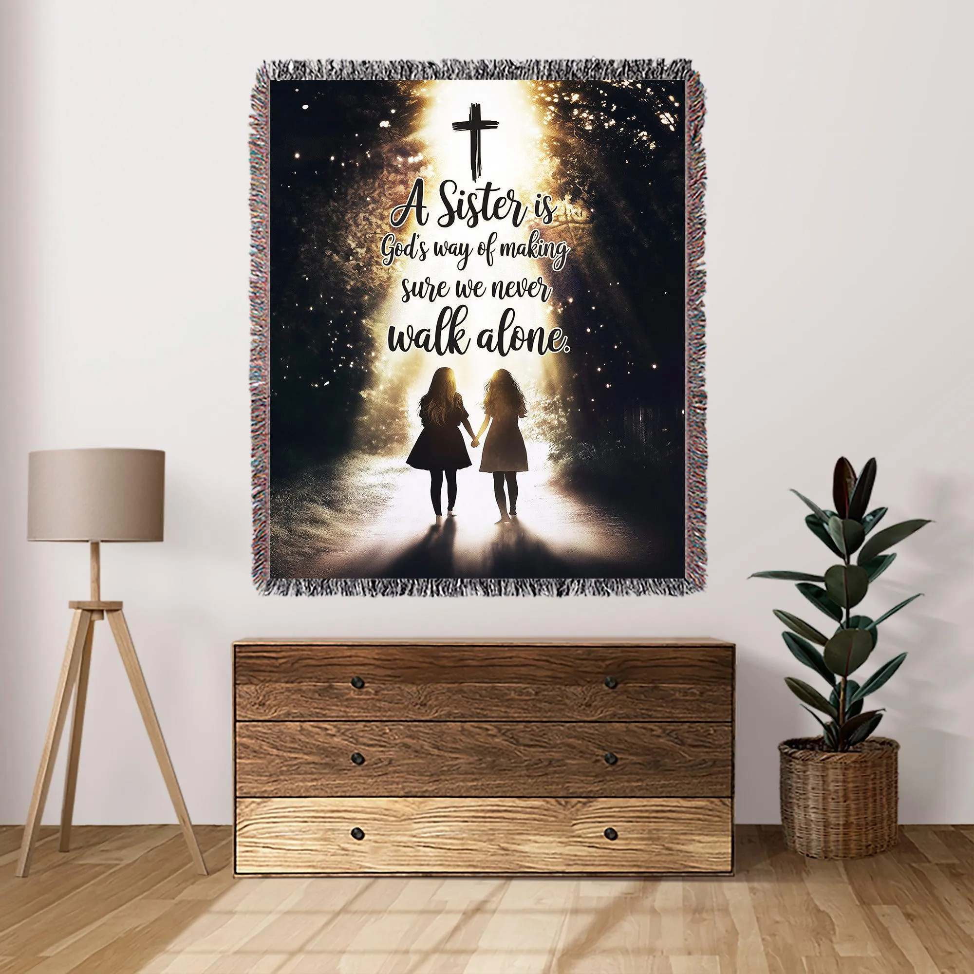 Never Walk Alone 50" x 60" Christian Gift For Sisters Gift Woven Jacquard Blanket