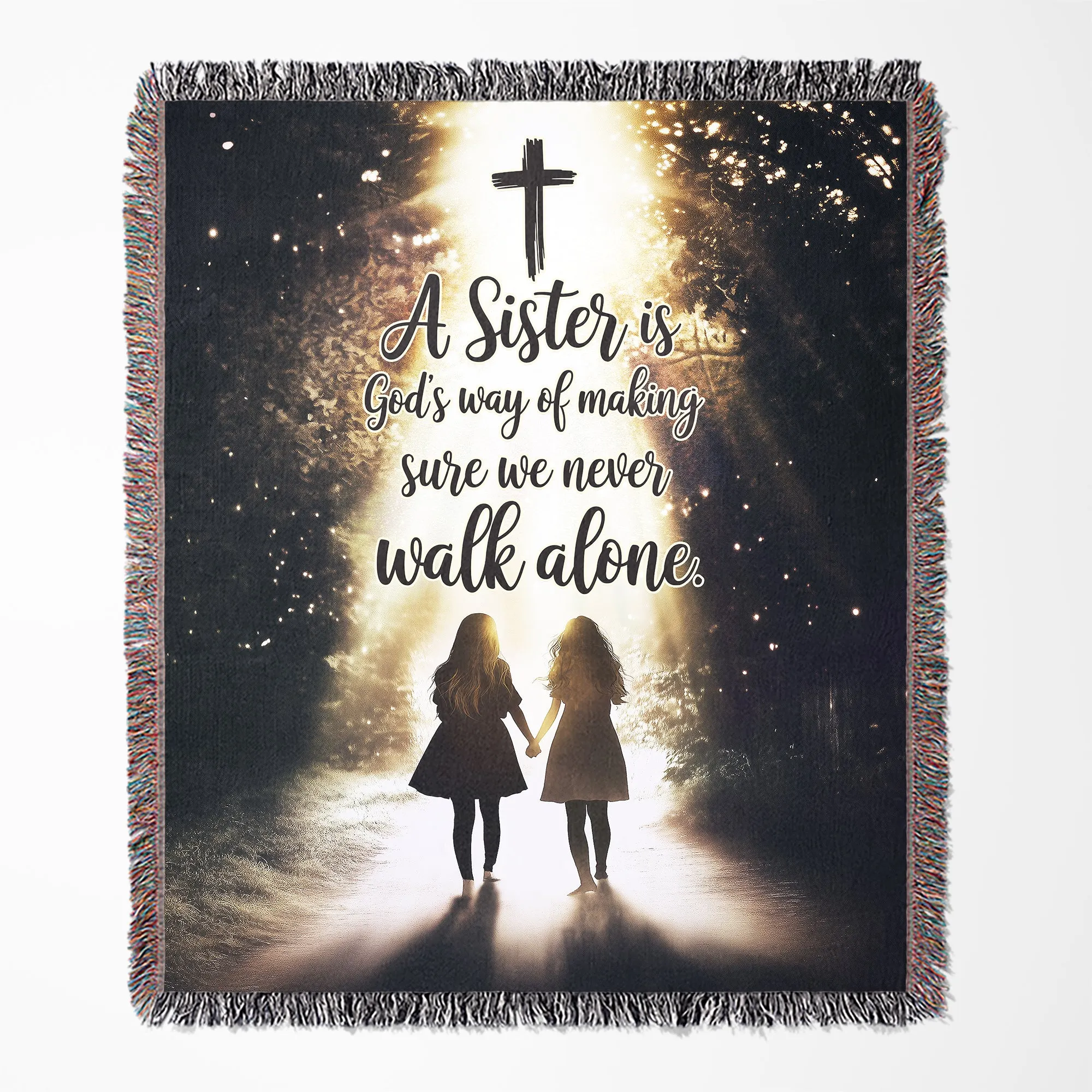 Never Walk Alone 50" x 60" Christian Gift For Sisters Gift Woven Jacquard Blanket