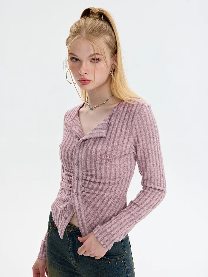 Nvuvu Striped Button Front Knit Blouse