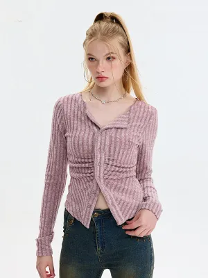 Nvuvu Striped Button Front Knit Blouse