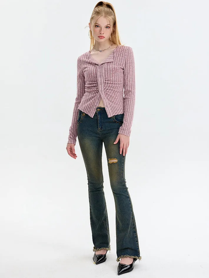 Nvuvu Striped Button Front Knit Blouse