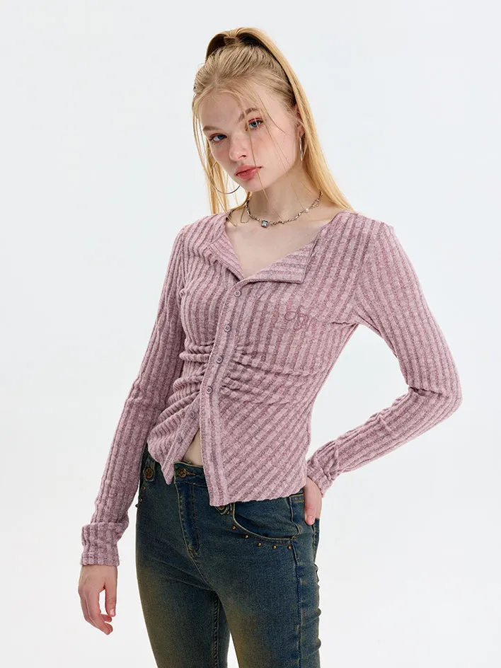 Nvuvu Striped Button Front Knit Blouse