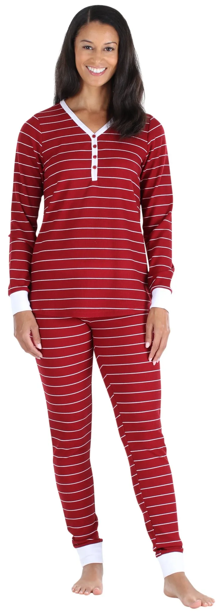 Olivia Rae Women’s Soft Thermal Long Sleeve Henley and Jogger Pants Pajama Set