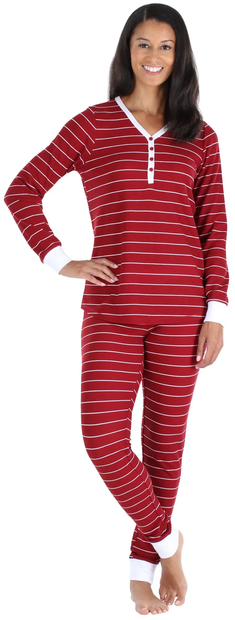 Olivia Rae Women’s Soft Thermal Long Sleeve Henley and Jogger Pants Pajama Set