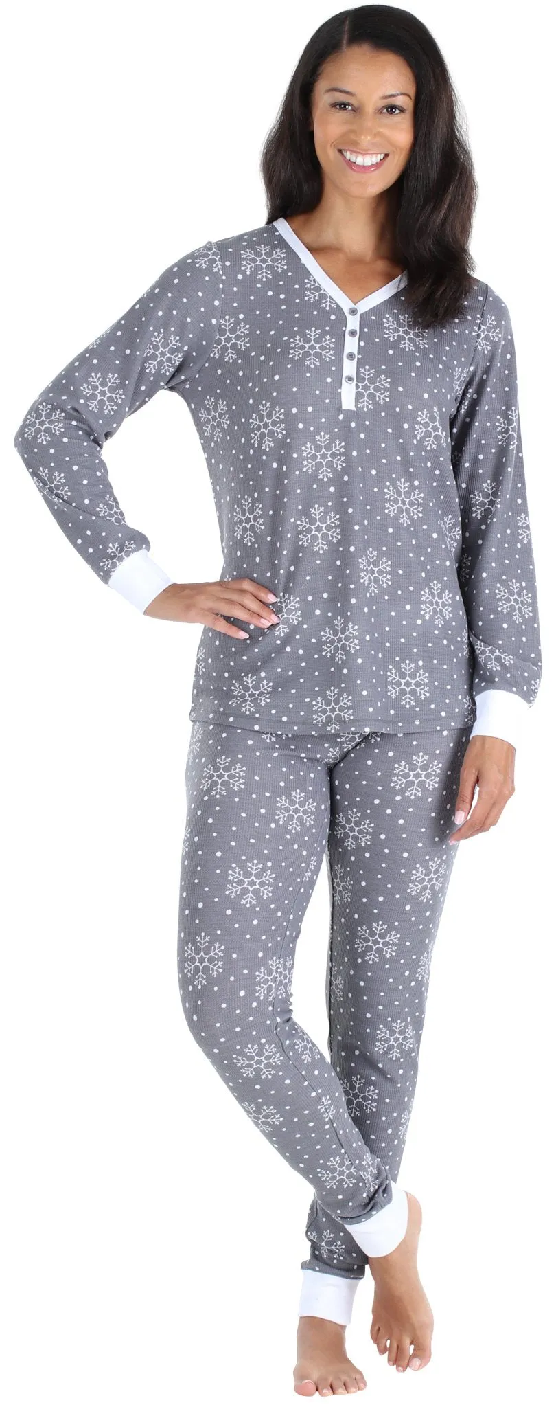 Olivia Rae Women’s Soft Thermal Long Sleeve Henley and Jogger Pants Pajama Set