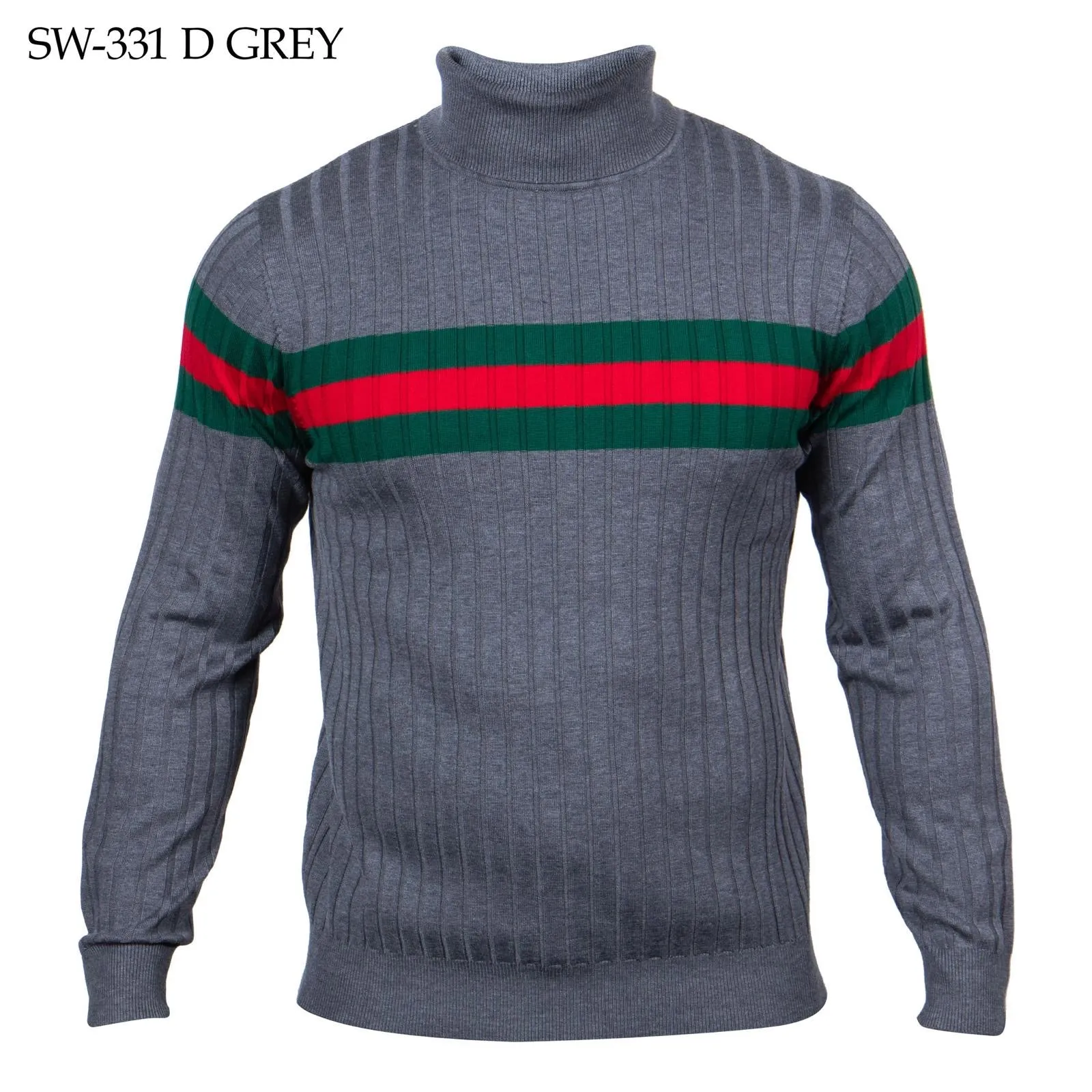 Prestige Designer Men's Turtleneck Sweater Gray-Red-Green