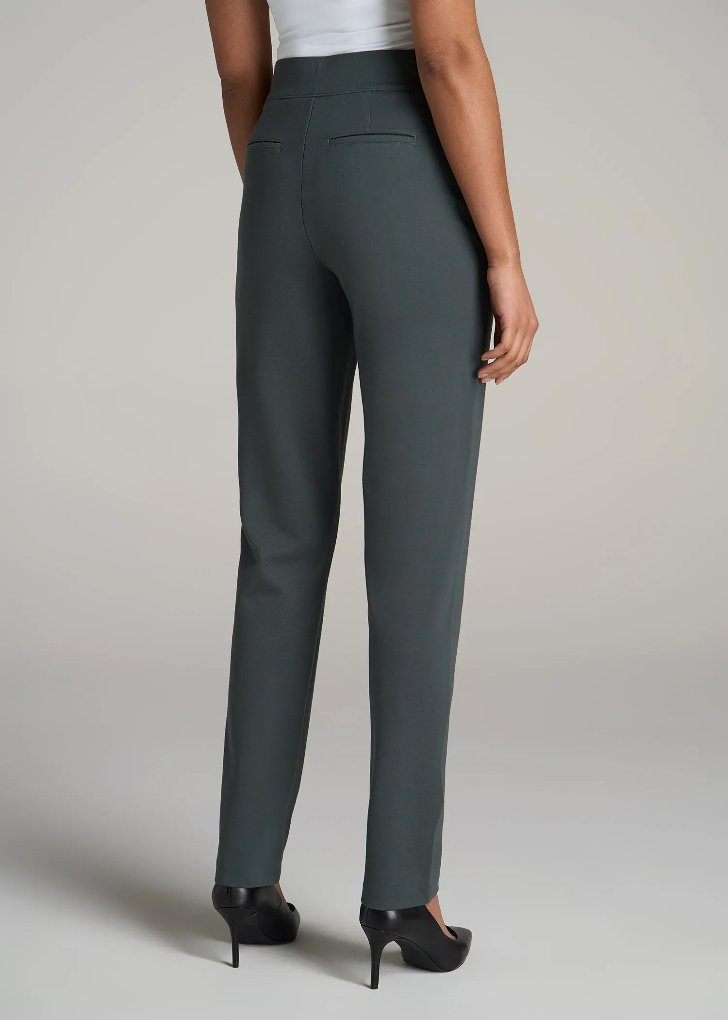 Pull-on Slim Dress Pants for Tall Women in Soft Green