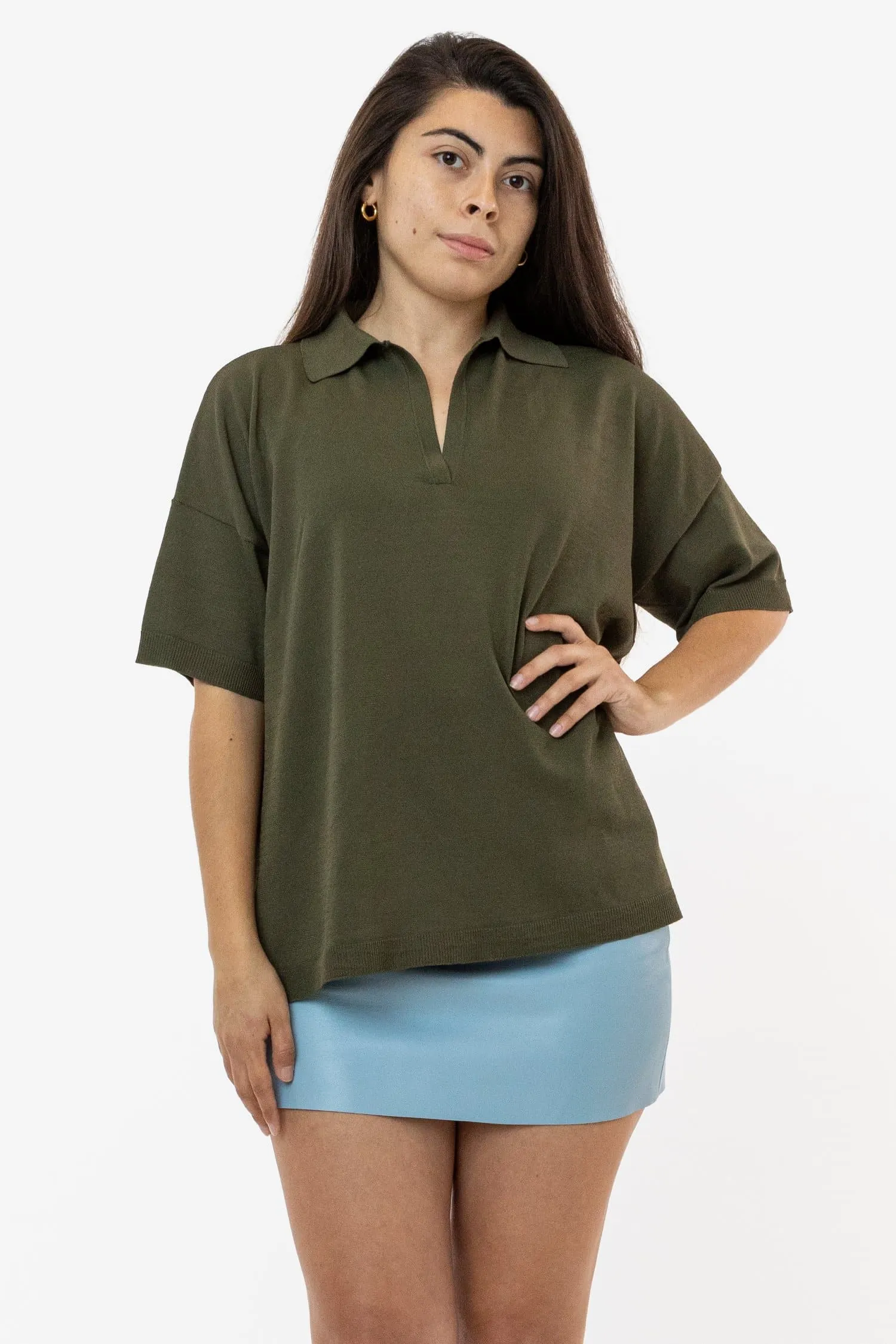 RFK371 - Viscose Nylon Oversized Knit Polo