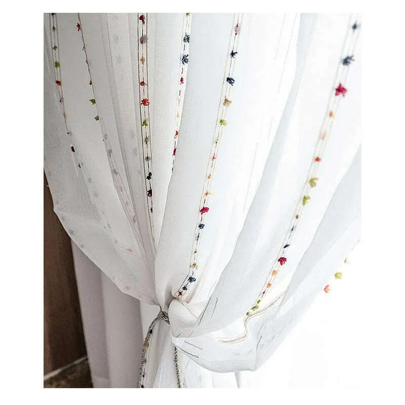 Rémy Colorful String Stitched Sheer Curtains - White