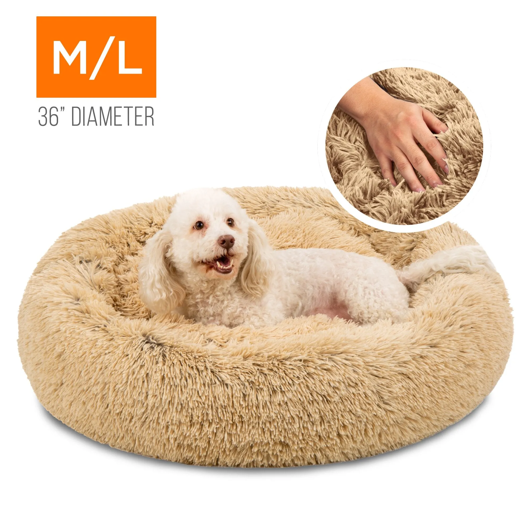 Self-Warming Shag Fur Calming Pet Bed w/ Water-Resistant Lining