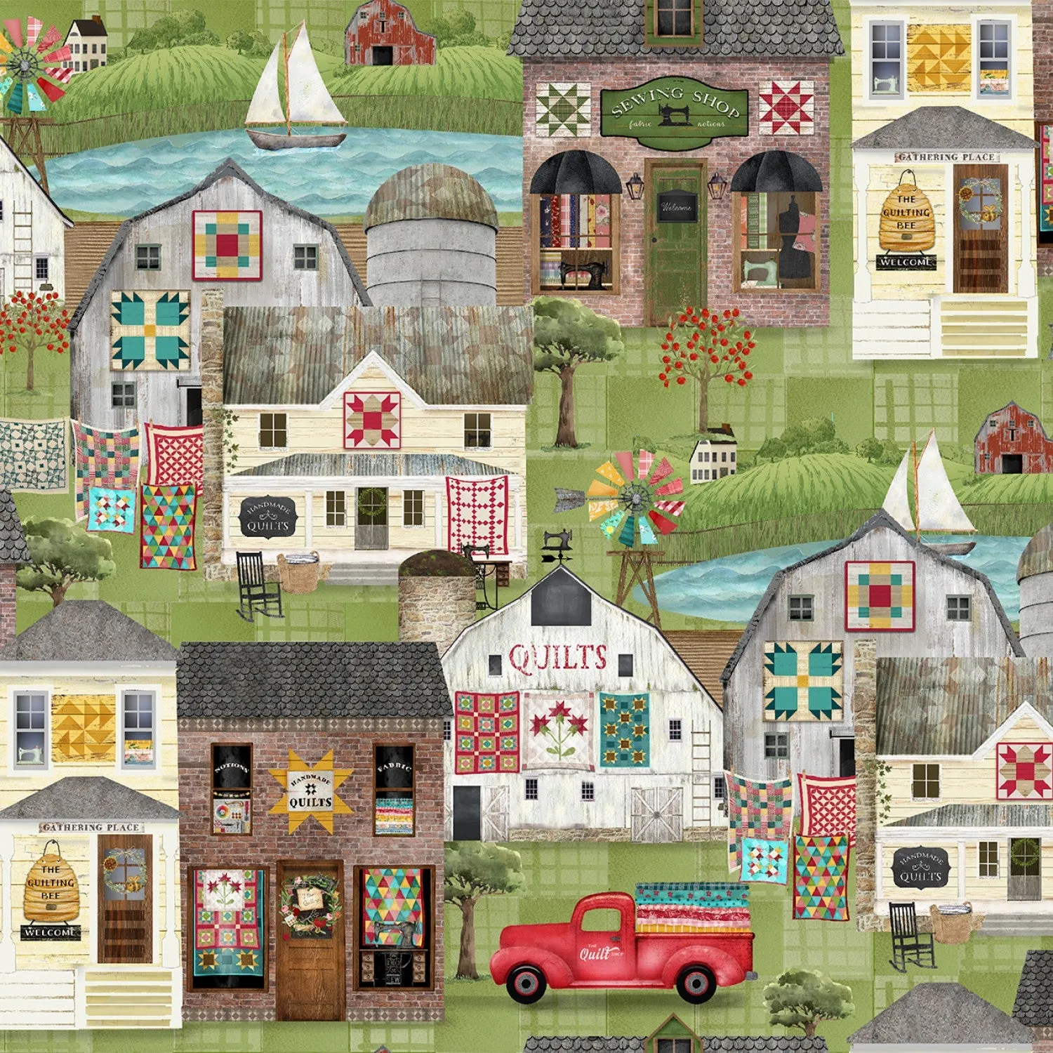 Shop Hop - Around the Town Green by Beth Albert for 3 Wishes