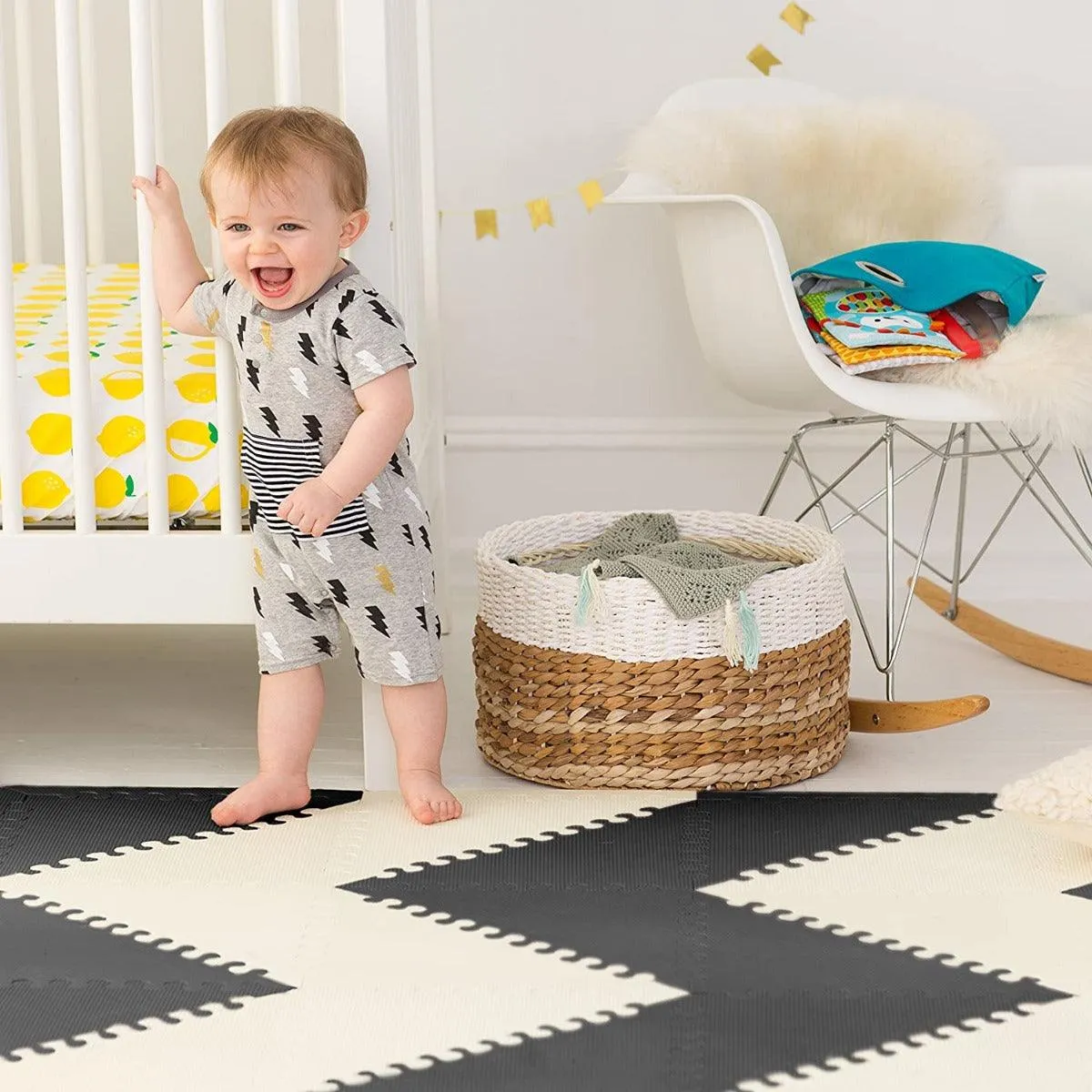 Skip Hop Playspot Geo Playgym & Mats Black-Cream - Playmats For Ages 0-2 Years