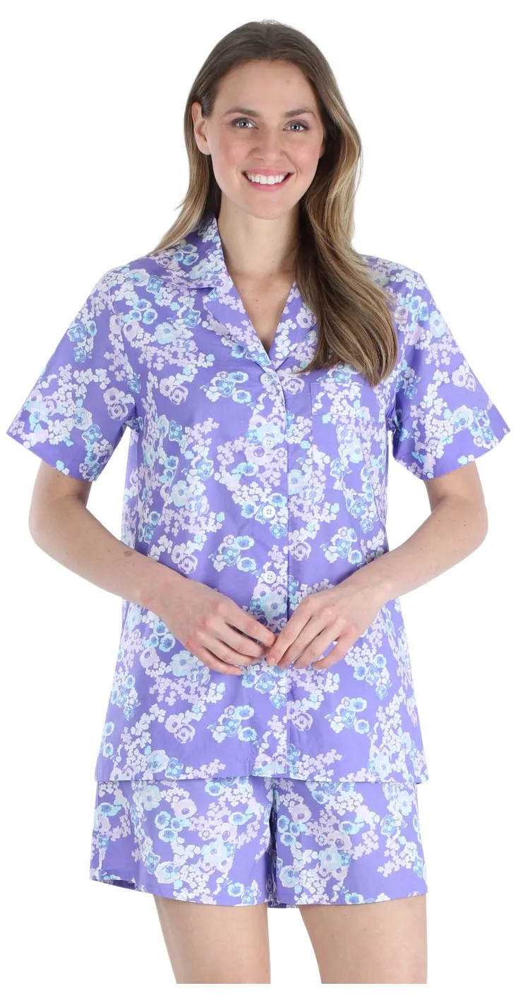 Sleepyheads Women's Sleepwear Cotton Short Sleeve Button-Up Top and Shorts Pajama Set