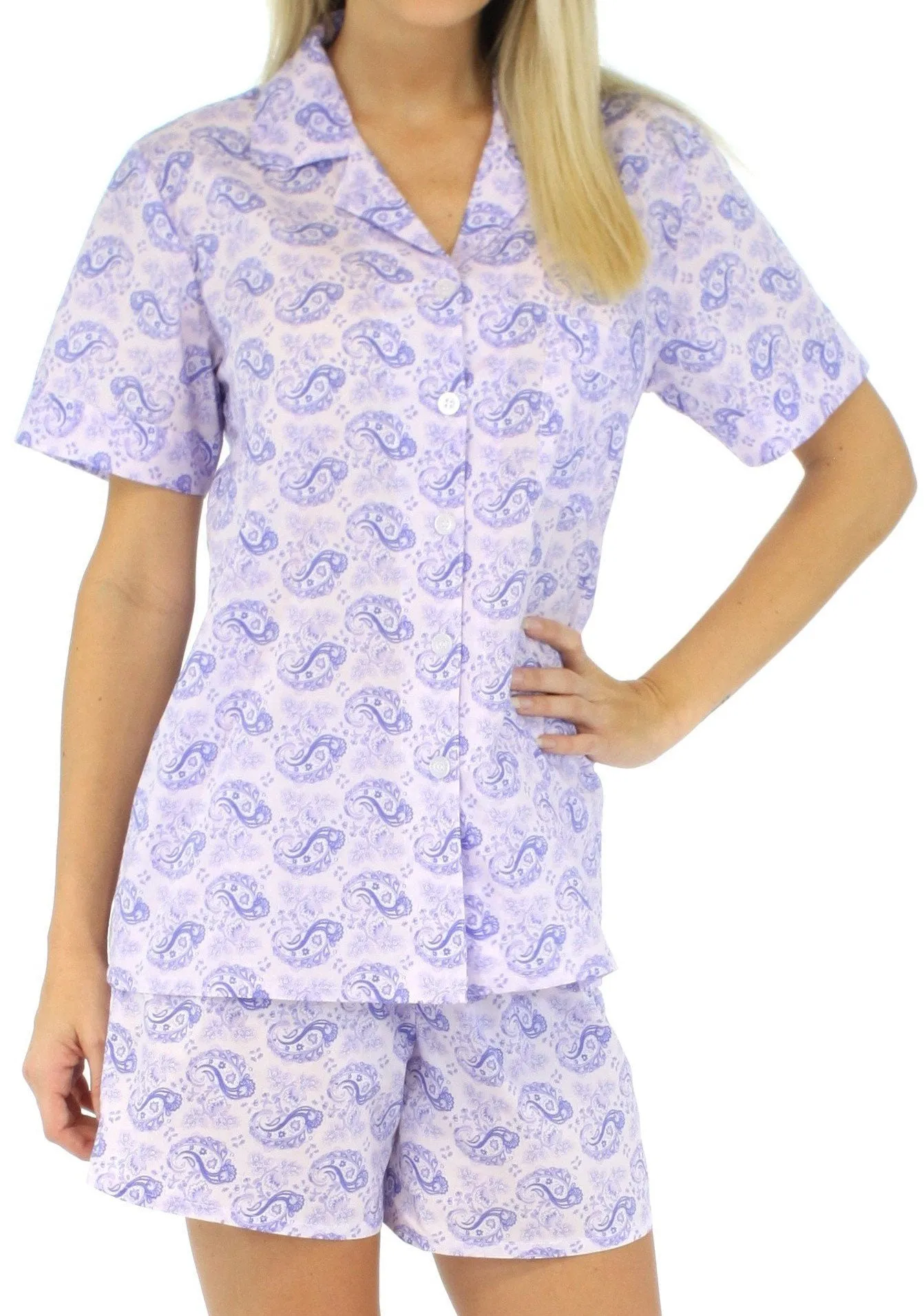 Sleepyheads Women's Sleepwear Cotton Short Sleeve Button-Up Top and Shorts Pajama Set