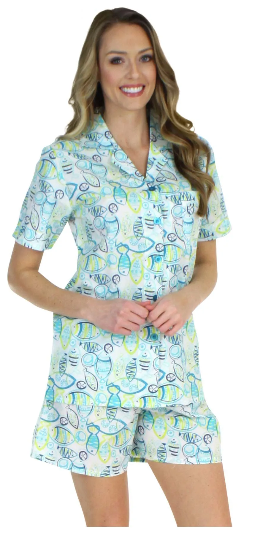 Sleepyheads Women's Sleepwear Cotton Short Sleeve Button-Up Top and Shorts Pajama Set