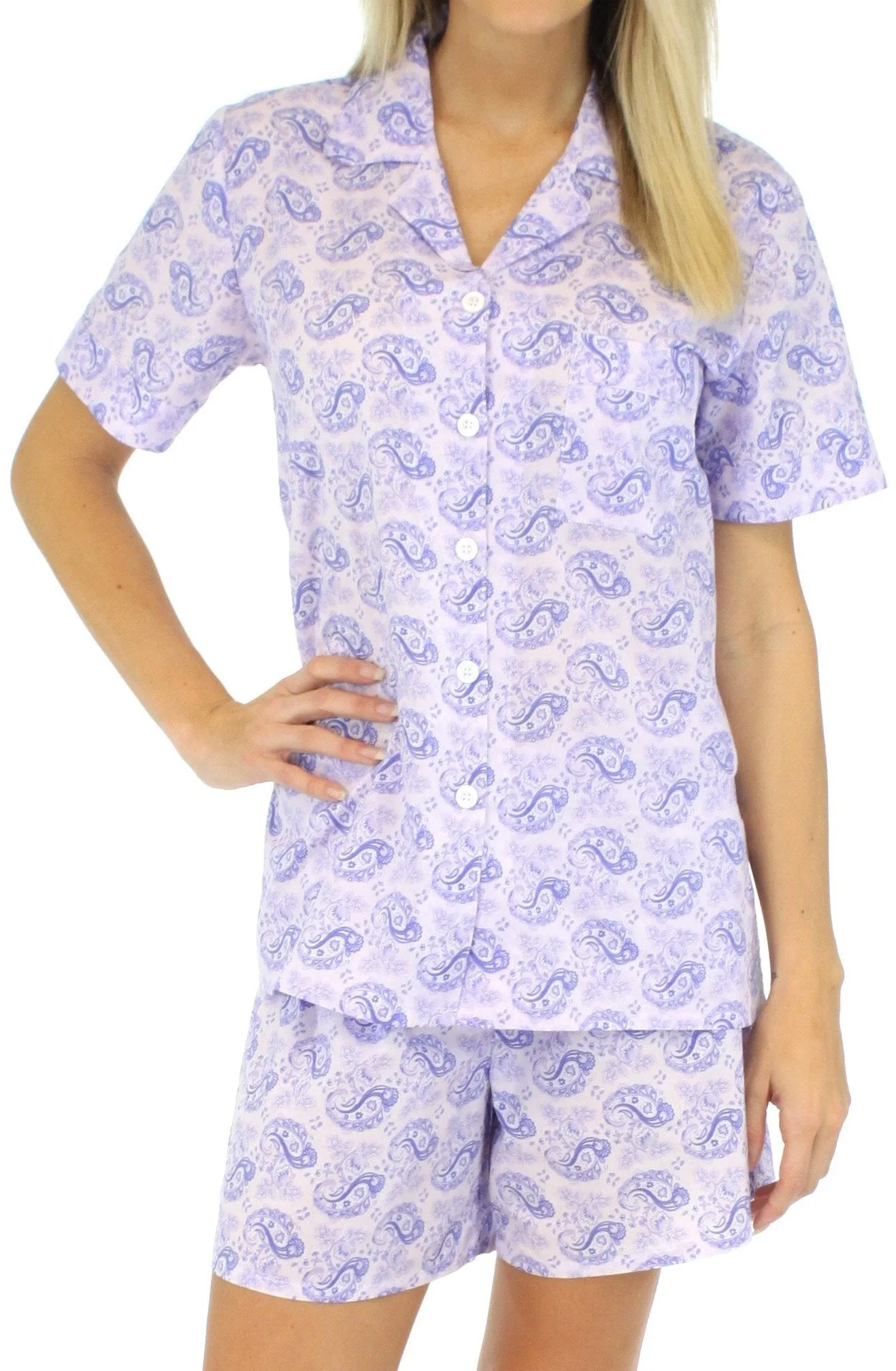 Sleepyheads Women's Sleepwear Cotton Short Sleeve Button-Up Top and Shorts Pajama Set