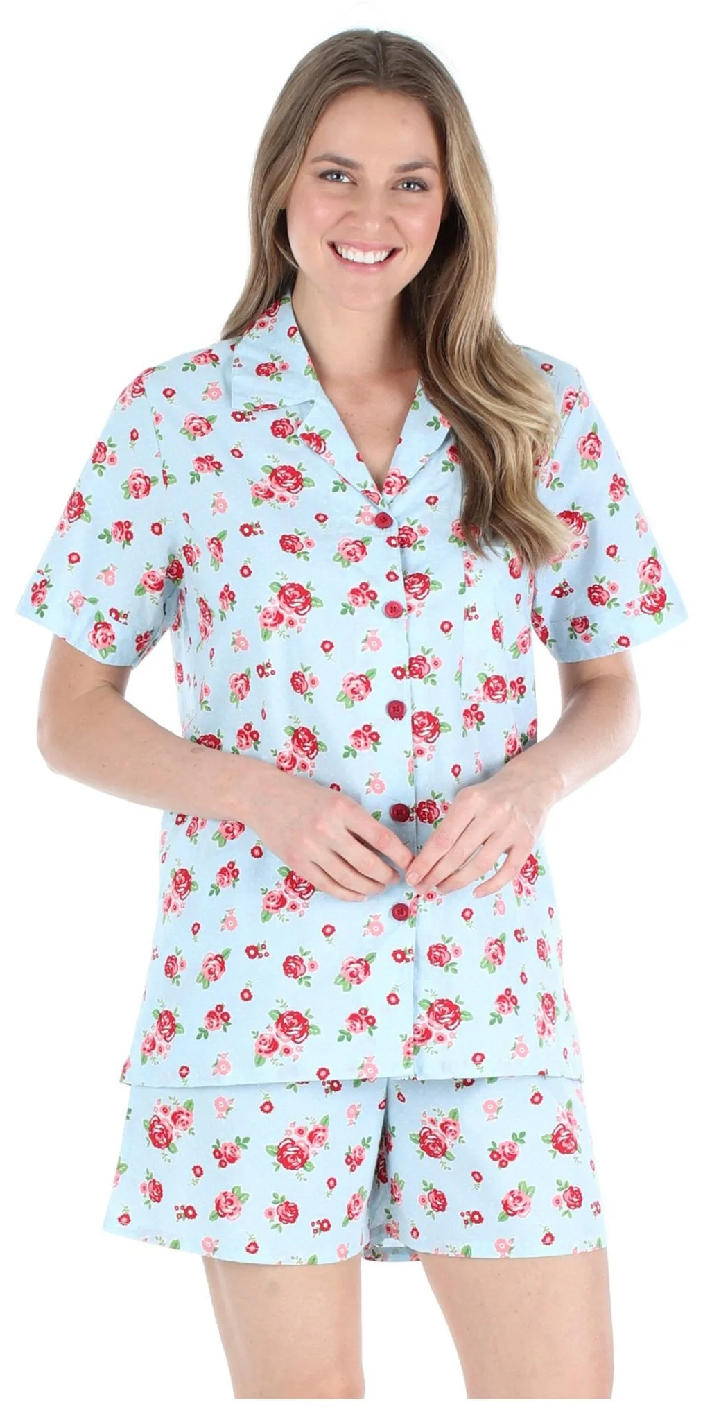 Sleepyheads Women's Sleepwear Cotton Short Sleeve Button-Up Top and Shorts Pajama Set