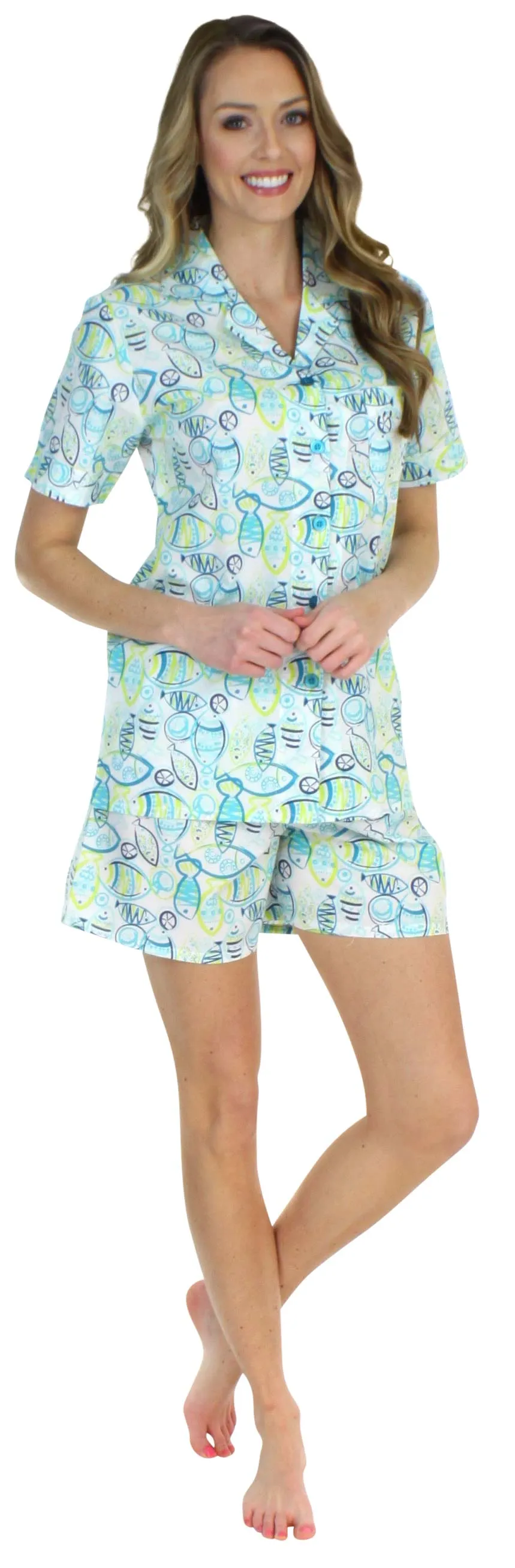 Sleepyheads Women's Sleepwear Cotton Short Sleeve Button-Up Top and Shorts Pajama Set